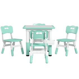 Qaba Height Adjustable 5pc Toddler Table and Chair Set with Storage Box, Green, Easy to Wipe, for 18 Months - 5 Years