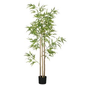HOMCOM 6ft Fake Bamboo Tree Indoor Outdoor Artificial Plant with Pot for Home Office Living Room Decor