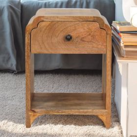 Newton Mini Oak-ish Nightstand with a Drawer and Open Shelf, Beige Brown