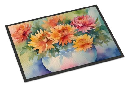 NEW Chrysanthemums in Watercolor Doormat Front Door Mat Indoor Outdoor Rugs for Entryway, Non Slip Washable Low Pile, 18H X 27W