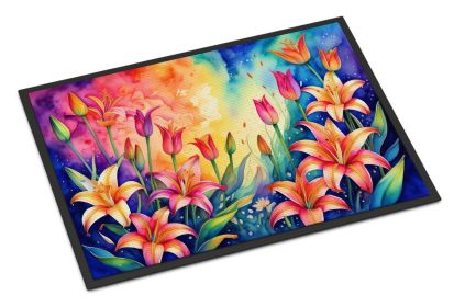 NEW Lilies in Color Doormat Front Door Mat Indoor Outdoor Rugs for Entryway, Non Slip Washable Low Pile, 18H X 27W