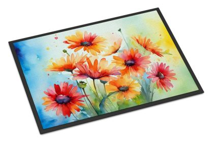 NEW Gerbera Daisies in Watercolor Doormat Front Door Mat Indoor Outdoor Rugs for Entryway, Non Slip Washable Low Pile, 18H X 27W