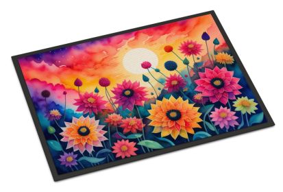 NEW Dahlias in Color Doormat Front Door Mat Indoor Outdoor Rugs for Entryway, Non Slip Washable Low Pile, 18H X 27W