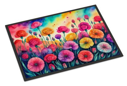 NEW Carnations in Color Doormat Front Door Mat Indoor Outdoor Rugs for Entryway, Non Slip Washable Low Pile, 18H X 27W