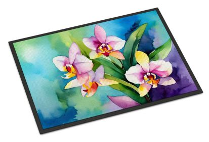 NEW Orchids in Watercolor Doormat Front Door Mat Indoor Outdoor Rugs for Entryway, Non Slip Washable Low Pile, 18H X 27W