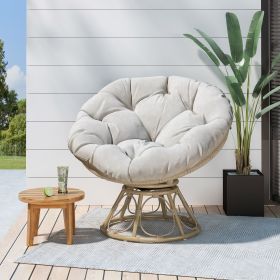 Wicker Swivel Egg Chair with Tufted Cushion Durable Outdoor Lounge Seat Bowl Shape for Patio Garden Backyard Comfortable and Easy to Assemble