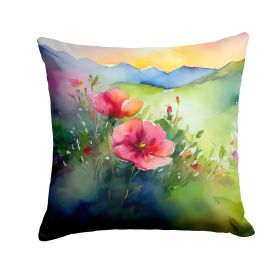 North Dakota Wild Prairie Roses in Watercolor Throw Pillow Machine Washable, Indoor Outdoor Decorative Pillow for Couch, Bed or Patio, 18Hx18W