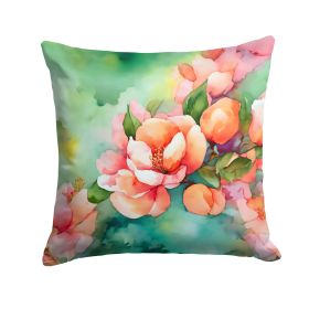 Delaware Peach Blossom in Watercolor Throw Pillow Machine Washable, Indoor Outdoor Decorative Pillow for Couch, Bed or Patio, 14Hx14W