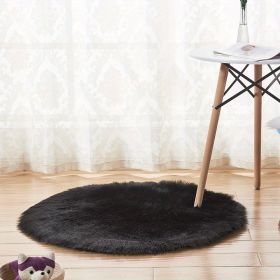 1pc Fluffy Imitation Wool Round Area Rug, Suede Fleece Bottom Long Imitation Wool Rug, Acrylic 80% Polyester 20%, 2.36inch Long Wool (Color: Black, size: Diameter 23.62inch)