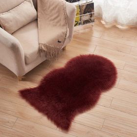 1pc Fluffy Imitation Wool Area Rug, Suede Fleece Bottom Long Imitation Wool Rug, Acrylic 80% Polyester 20%, 23.62*35.43inch, Living Room Bedroom (Color: Burgundy, size: 23.62*35.43inch)
