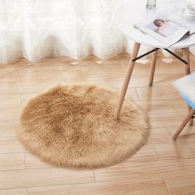 1pc Fluffy Imitation Wool Round Area Rug, Suede Fleece Bottom Long Imitation Wool Rug, Acrylic 80% Polyester 20%, 2.36inch Long Wool (Color: Khaki, size: Diameter 23.62inch)
