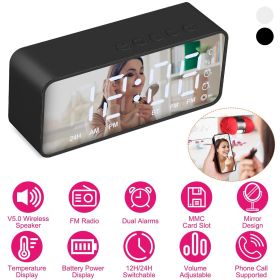 Mirror Digital Alarm Clock LED V5.0 Wireless Speaker Clock with FM Radio (Color: Black)