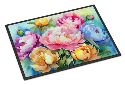 NEW Peonies in Watercolor Doormat Front Door Mat Indoor Outdoor Rugs for Entryway, Non Slip Washable Low Pile, 18H X 27W (Default: Default)