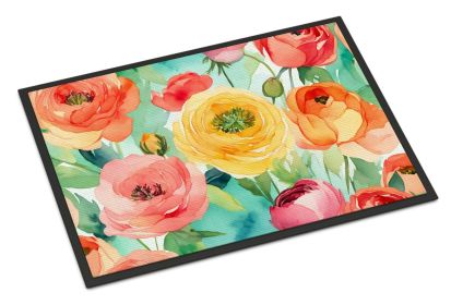 NEW Ranunculus in Watercolor Doormat Front Door Mat Indoor Outdoor Rugs for Entryway, Non Slip Washable Low Pile, 18H X 27W (Default: Default)