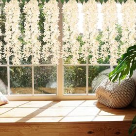 8Pcs Lilacs Artificial Flowers Hanging Flowers Hanging Wisteria Vines White Champagne Fake Syringa Wisteria Vines Faux Silk Lilac Hanging Floral (Color: 1)