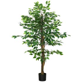 HOMCOM 5ft Artificial Ficus with Pot, Indoor Outdoor Fake Plant for Home Office Living Room Décor (Color: as Pic)